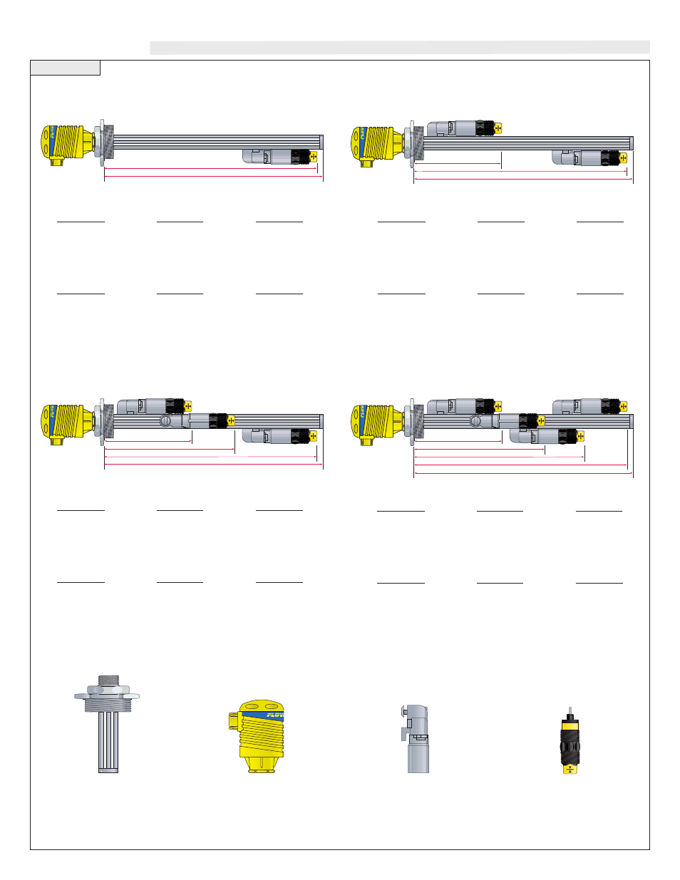 Components, Component list, Two sensors configuration | Three sensors configuration, Four sensors configuration, One sensor configuration | Flowline AXXX Smart Trak User Manual | Page 3 / 8