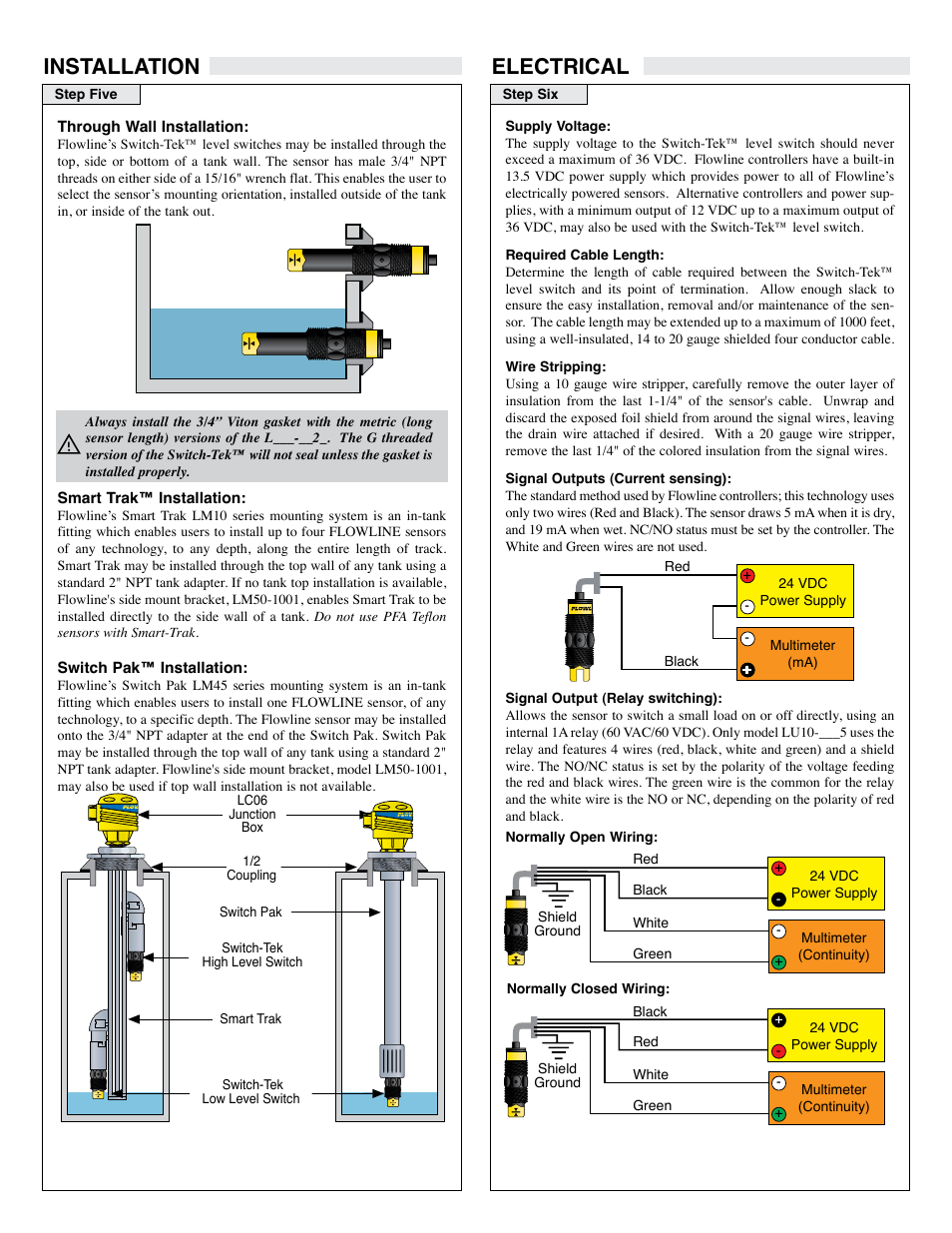 Installation electrical | Flowline LH29 Switch-Tek User Manual | Page 5 / 8