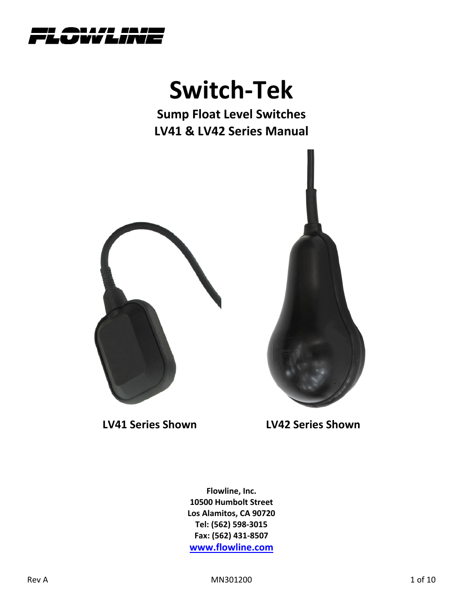 Flowline LV42 Switch-Tek User Manual | 10 pages