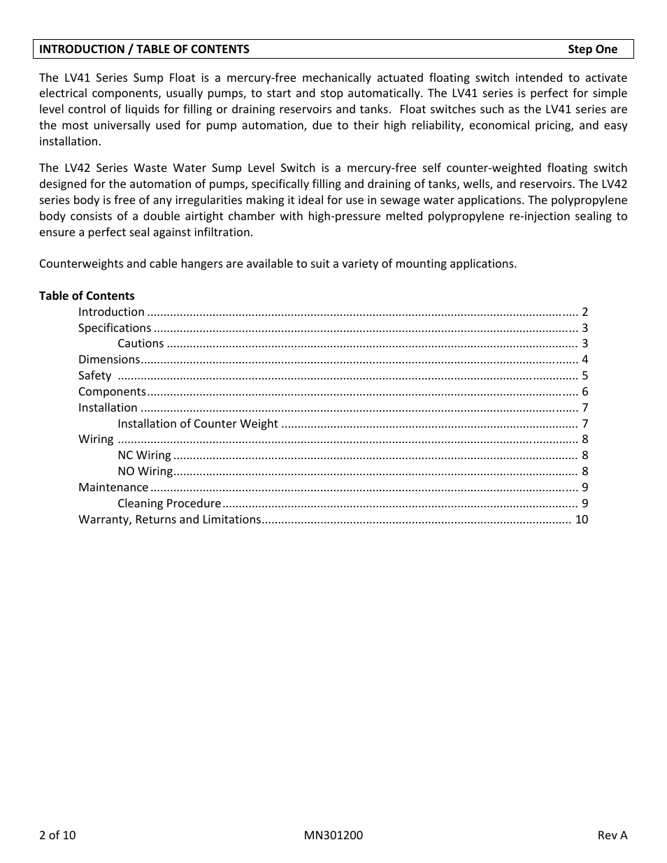 Flowline LV42 Switch-Tek User Manual | Page 2 / 10