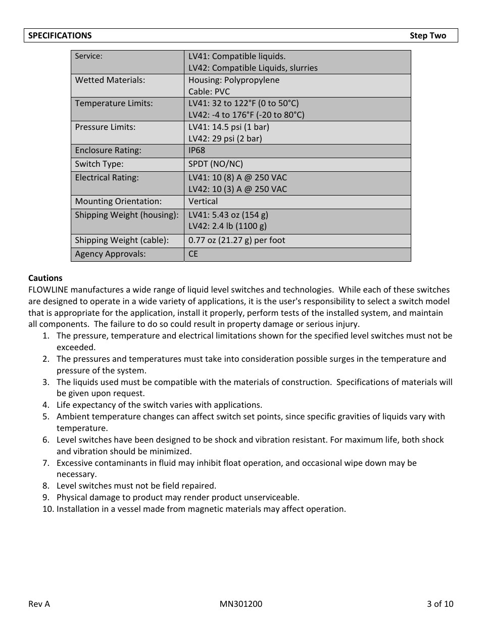 Flowline LV42 Switch-Tek User Manual | Page 3 / 10