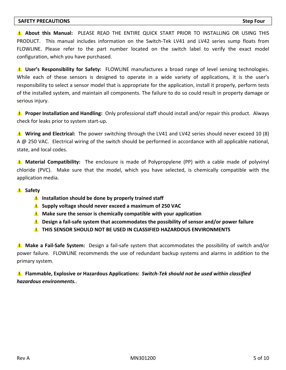 Flowline LV42 Switch-Tek User Manual | Page 5 / 10