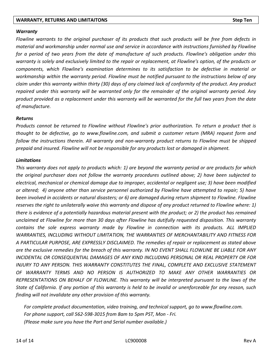 Flowline LC30 Thermo-Flo User Manual | Page 14 / 14