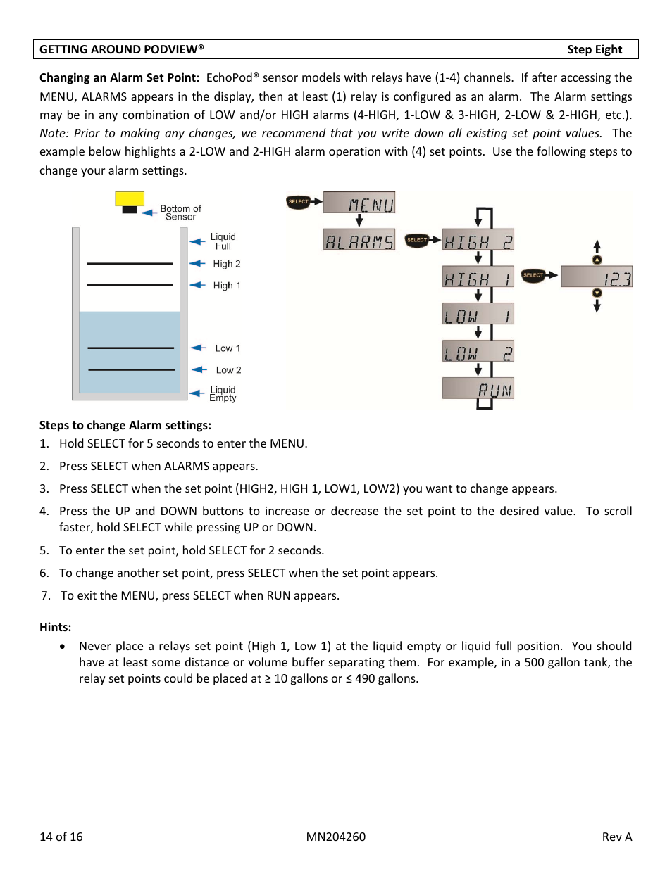 Flowline LI40-1001 PodView User Manual | Page 14 / 16