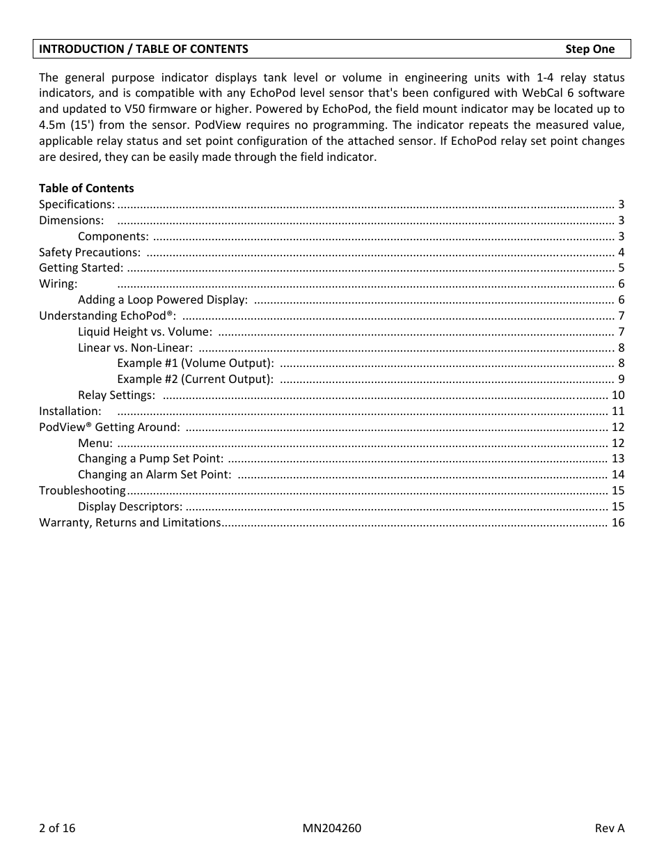 Flowline LI40-1001 PodView User Manual | Page 2 / 16