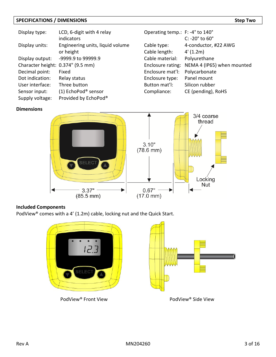 Flowline LI40-1001 PodView User Manual | Page 3 / 16