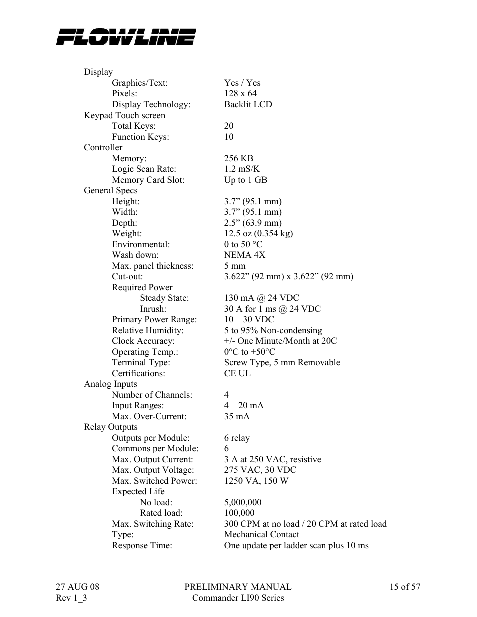 Flowline LI90 Commander User Manual | Page 15 / 57