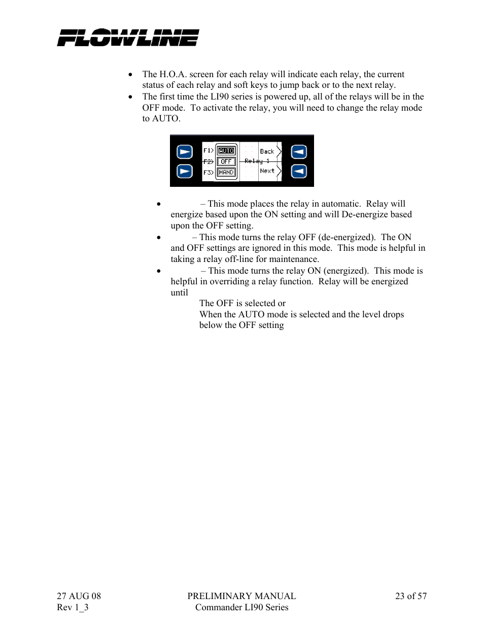 Flowline LI90 Commander User Manual | Page 23 / 57