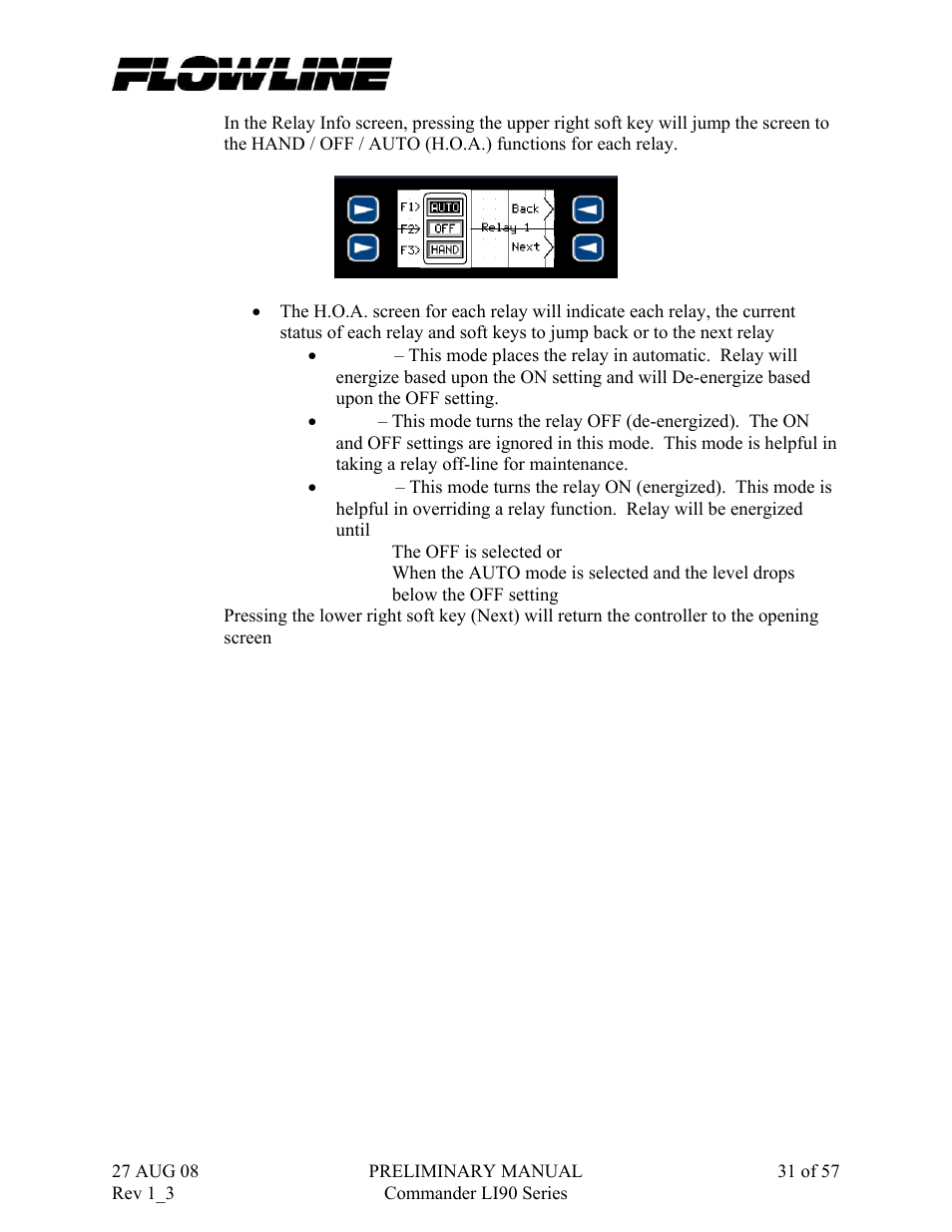 Flowline LI90 Commander User Manual | Page 31 / 57