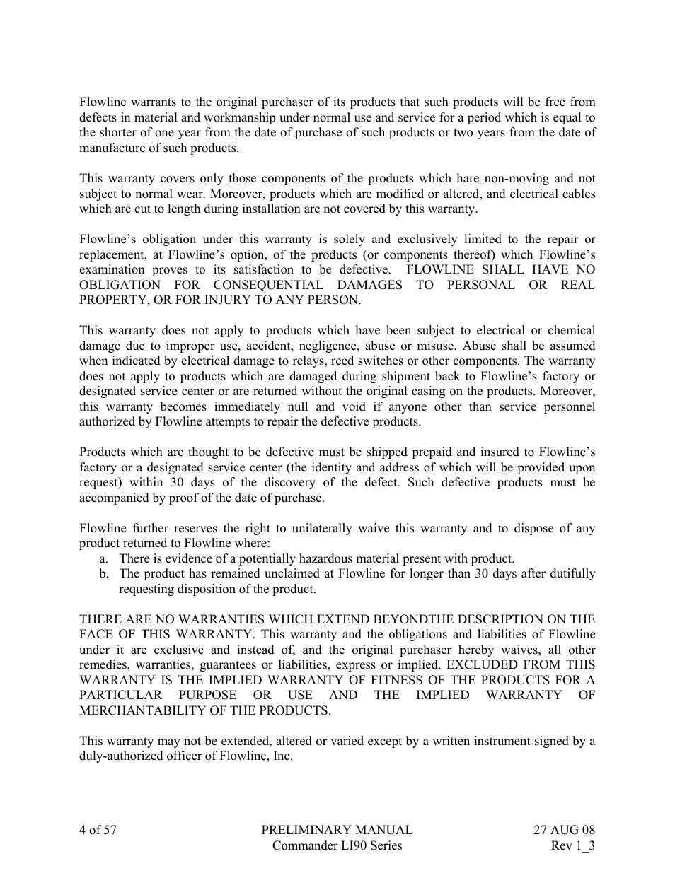 Flowline LI90 Commander User Manual | Page 4 / 57