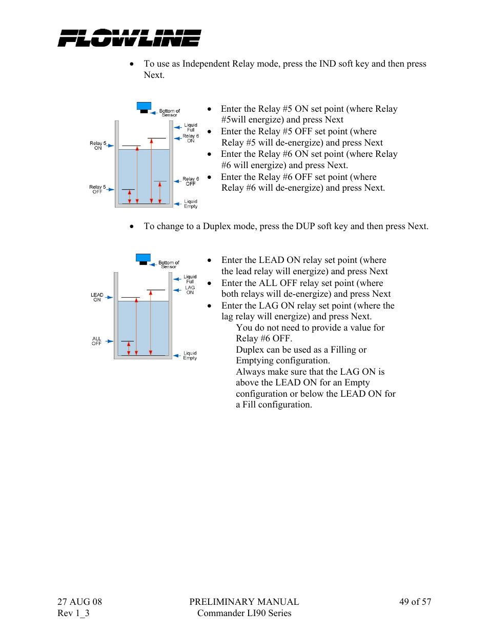 Flowline LI90 Commander User Manual | Page 49 / 57