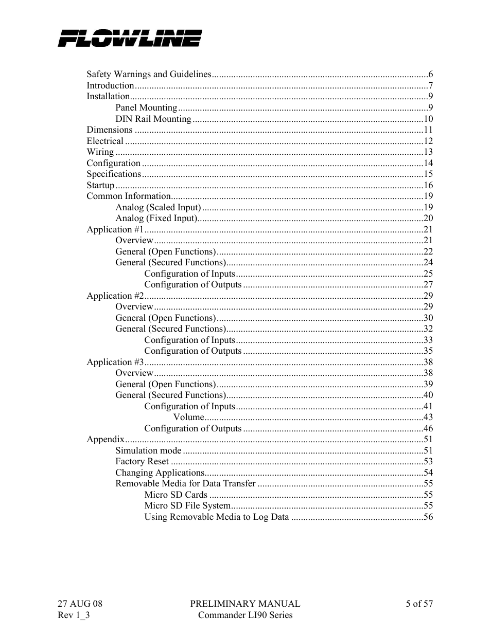 Flowline LI90 Commander User Manual | Page 5 / 57