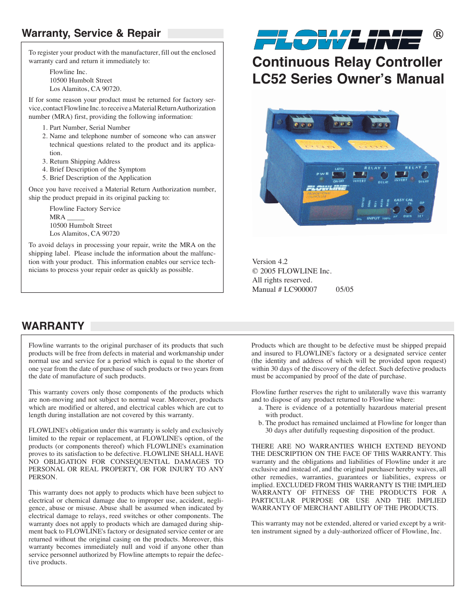 Flowline LC52 DataPoint User Manual | 7 pages