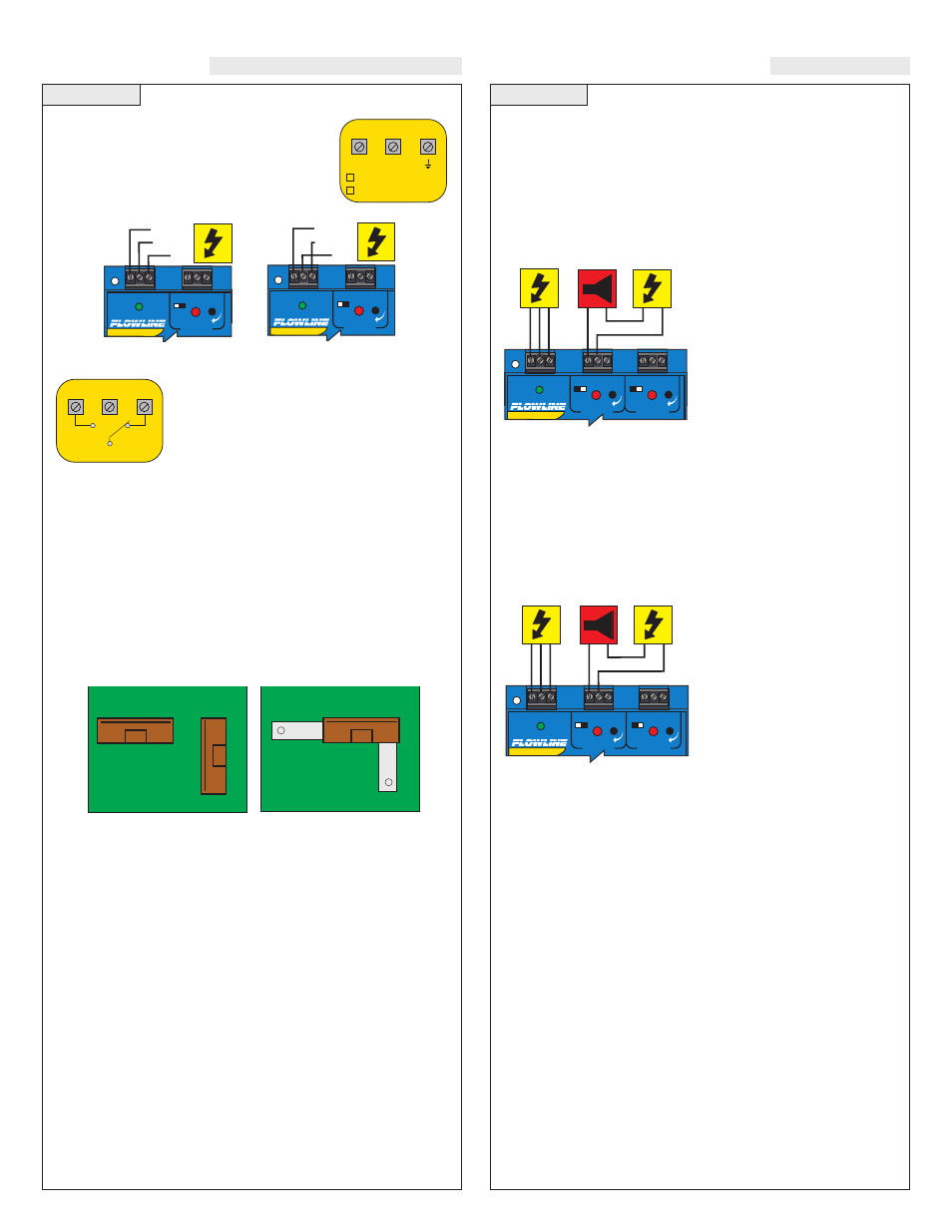 Installation application examples, Vac power input wiring, Relay input wiring | Low level alarm, High level alarm, 120 vac, 240 vac | Flowline LC40, LC41 and LC42 Remote Controller User Manual | Page 5 / 6