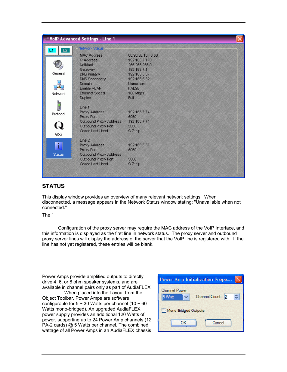 Status, Power amp, Mixers | See po | Biamp A4 User Manual | Page 121 / 245