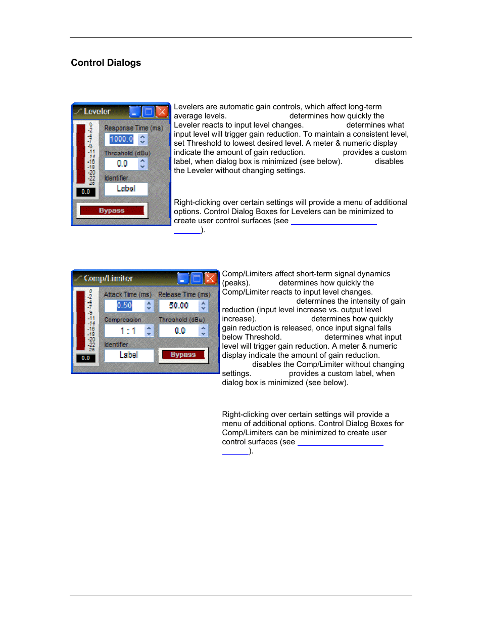 Control dialogs, Leveler, Comp/limiter | Level, Level inc/dec, See l, See comp/li | Biamp A4 User Manual | Page 139 / 245