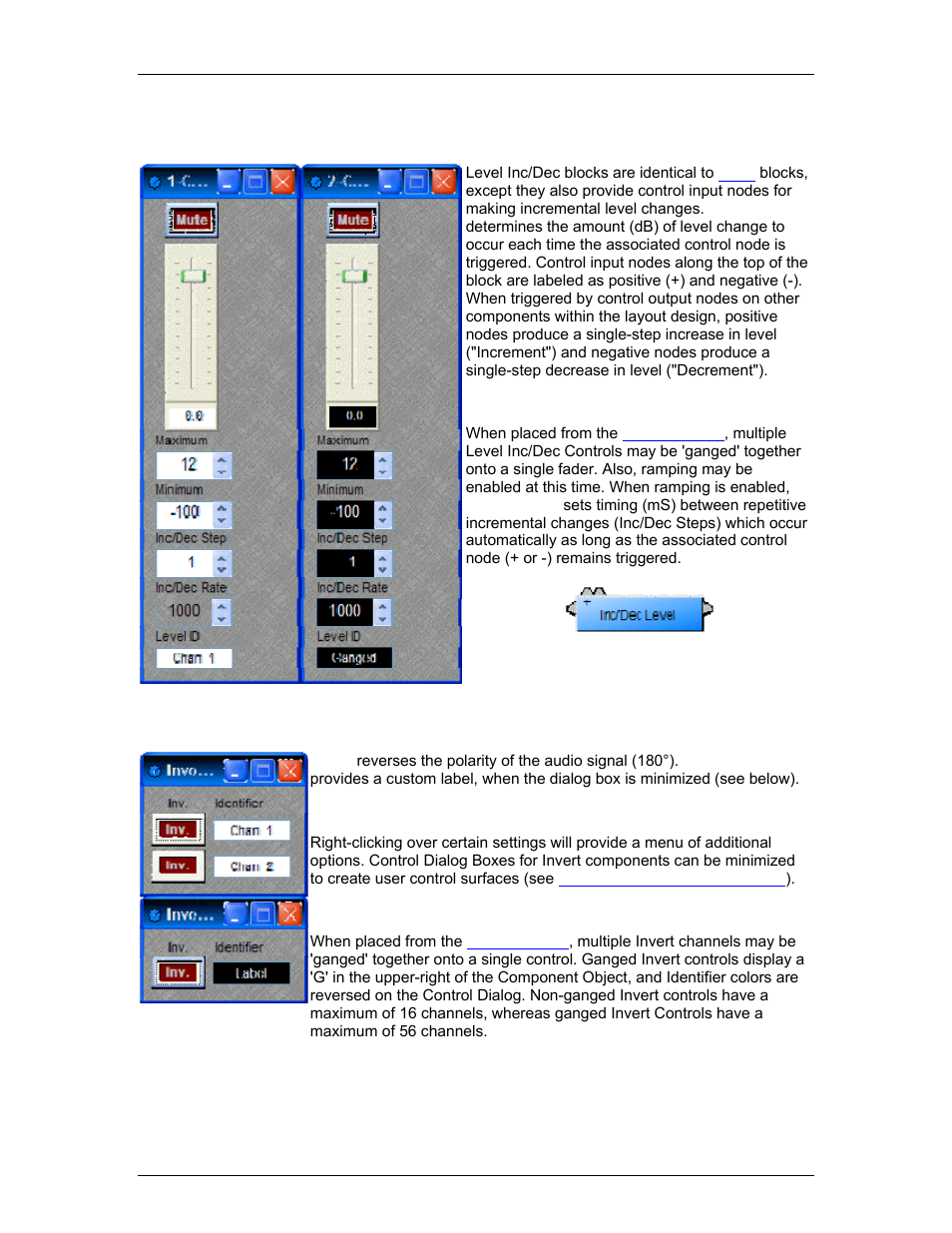 Level inc/dec, Invert, Peak meter | Rms meter, See l, See invert | Biamp A4 User Manual | Page 149 / 245