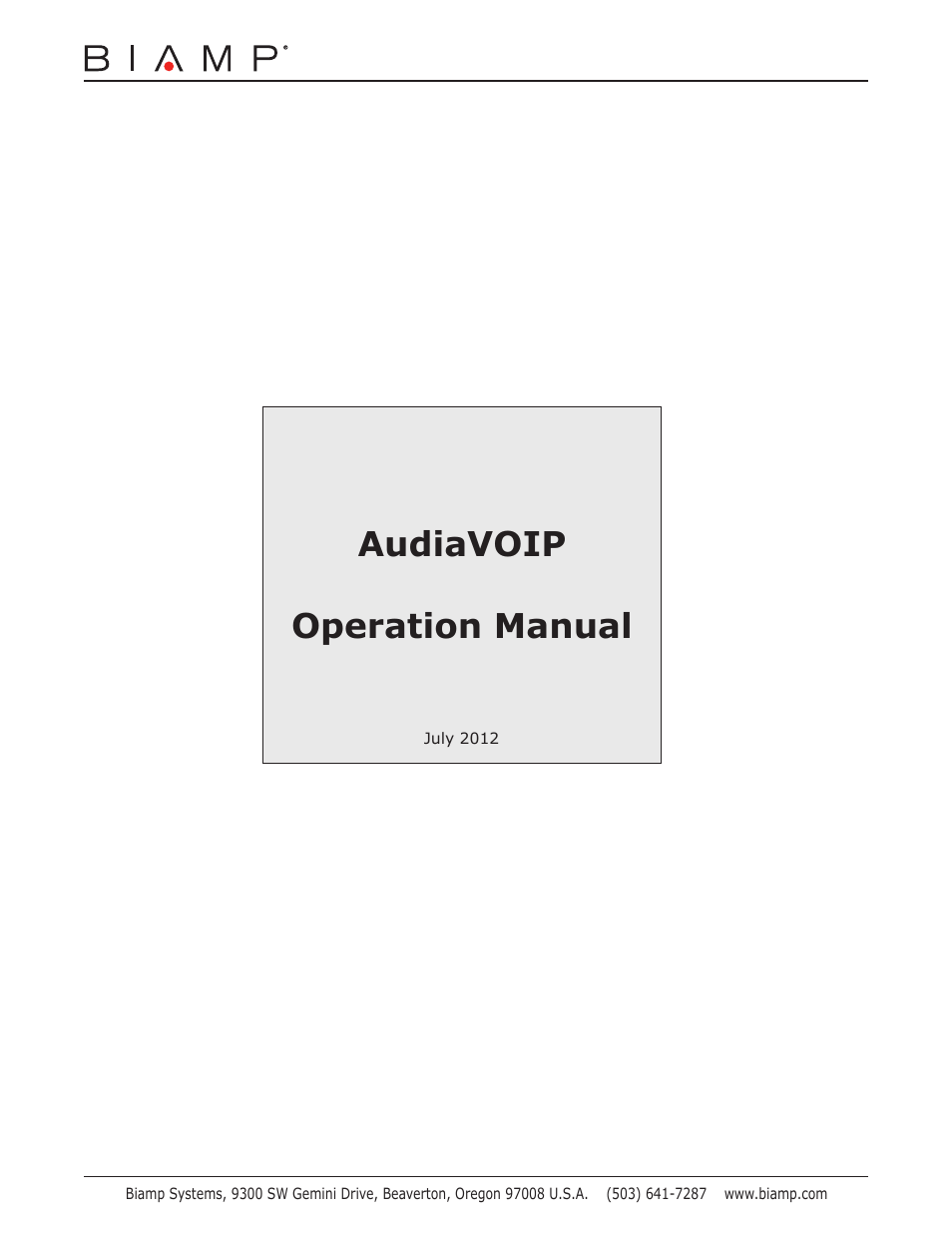 Biamp AudiaVOIP User Manual | 17 pages