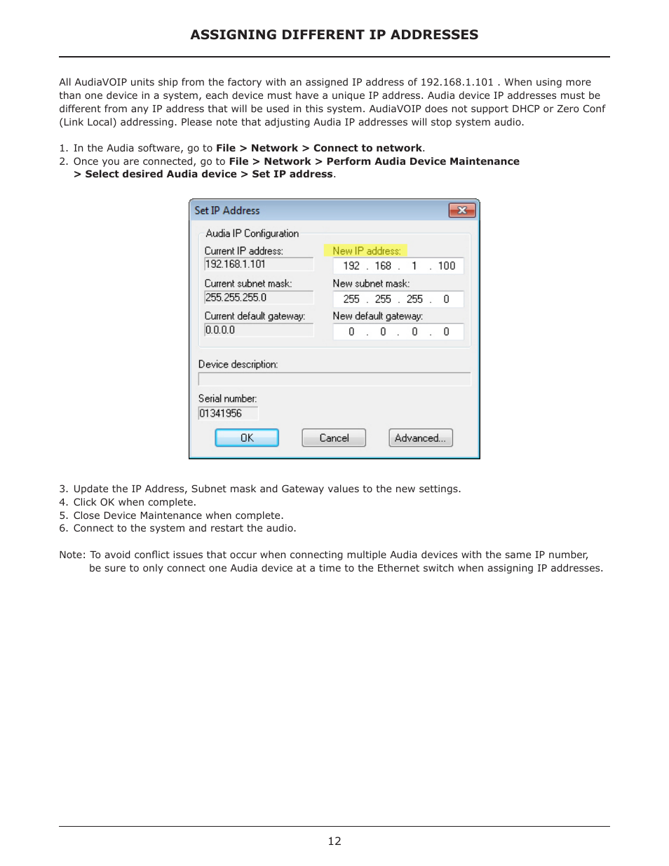 Assigning different ip addresses | Biamp AudiaVOIP User Manual | Page 12 / 17