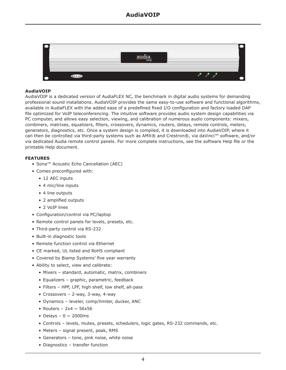 Audiavoip | Biamp AudiaVOIP User Manual | Page 4 / 17