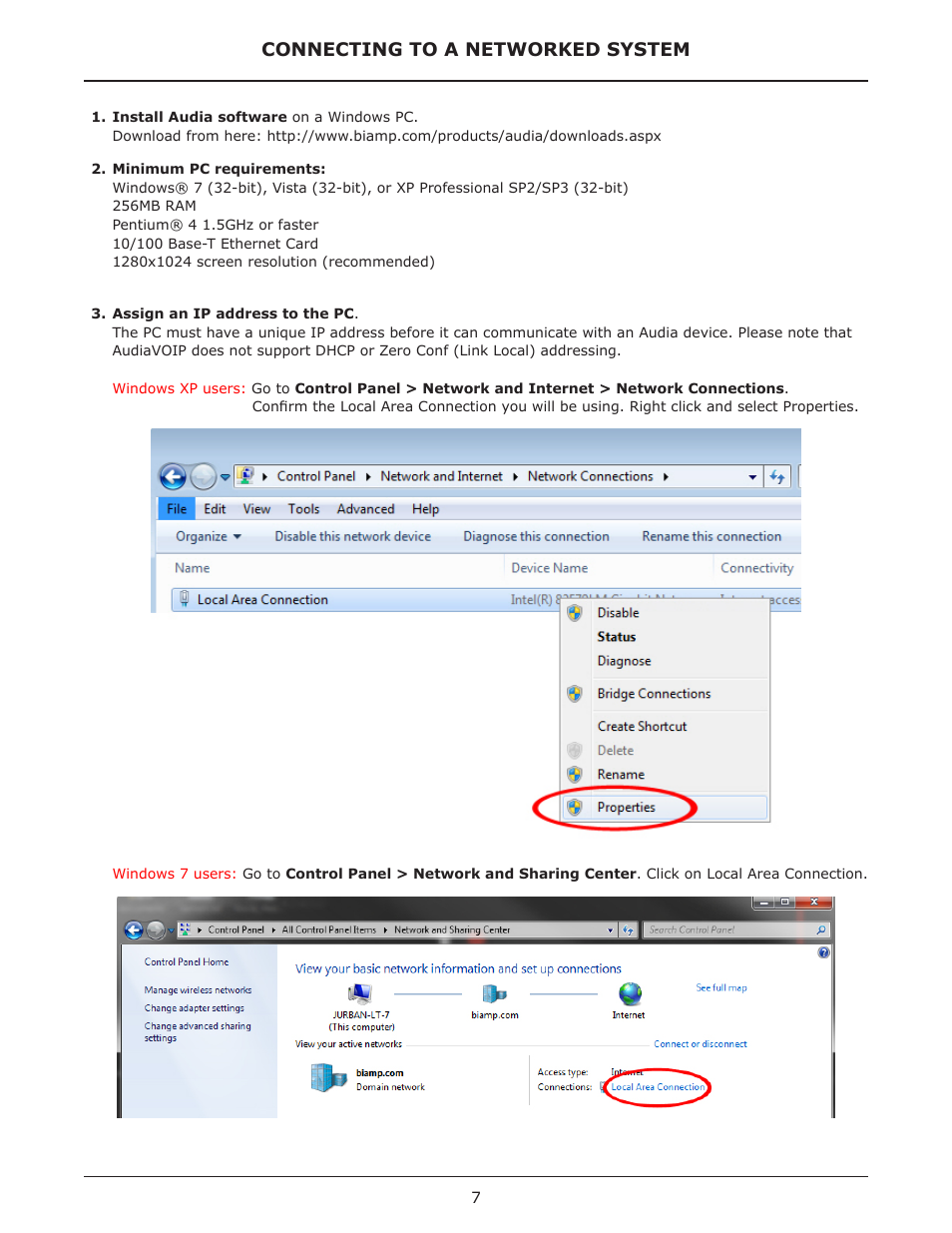 Connecting to a networked system | Biamp AudiaVOIP User Manual | Page 7 / 17