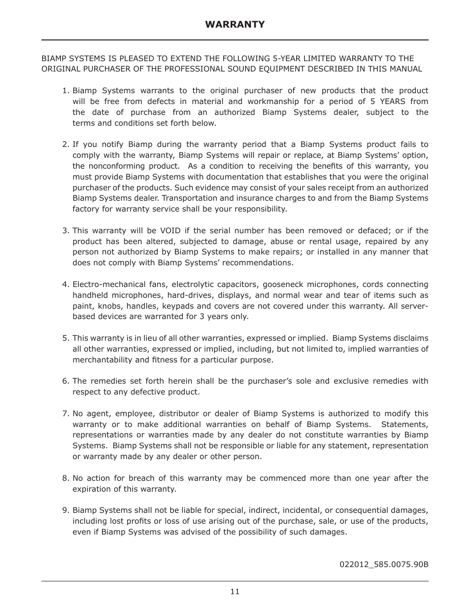 Warranty, Ec declaration | Biamp MCA Series User Manual | Page 11 / 15