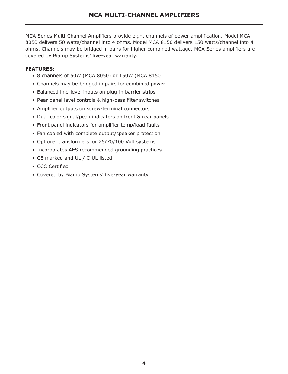 Biamp MCA Series User Manual | Page 4 / 15