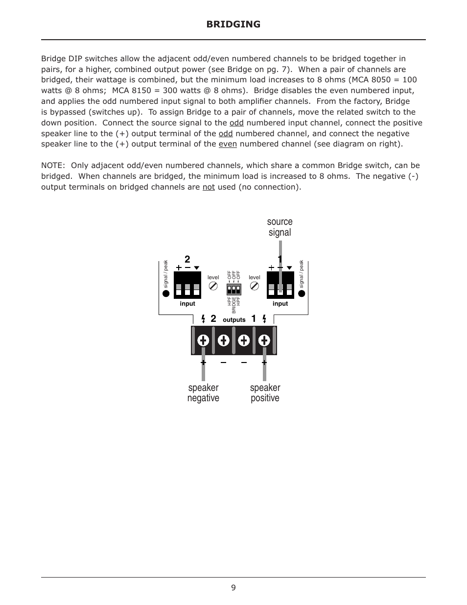 Source signal speaker positive speaker negative | Biamp MCA Series User Manual | Page 9 / 15