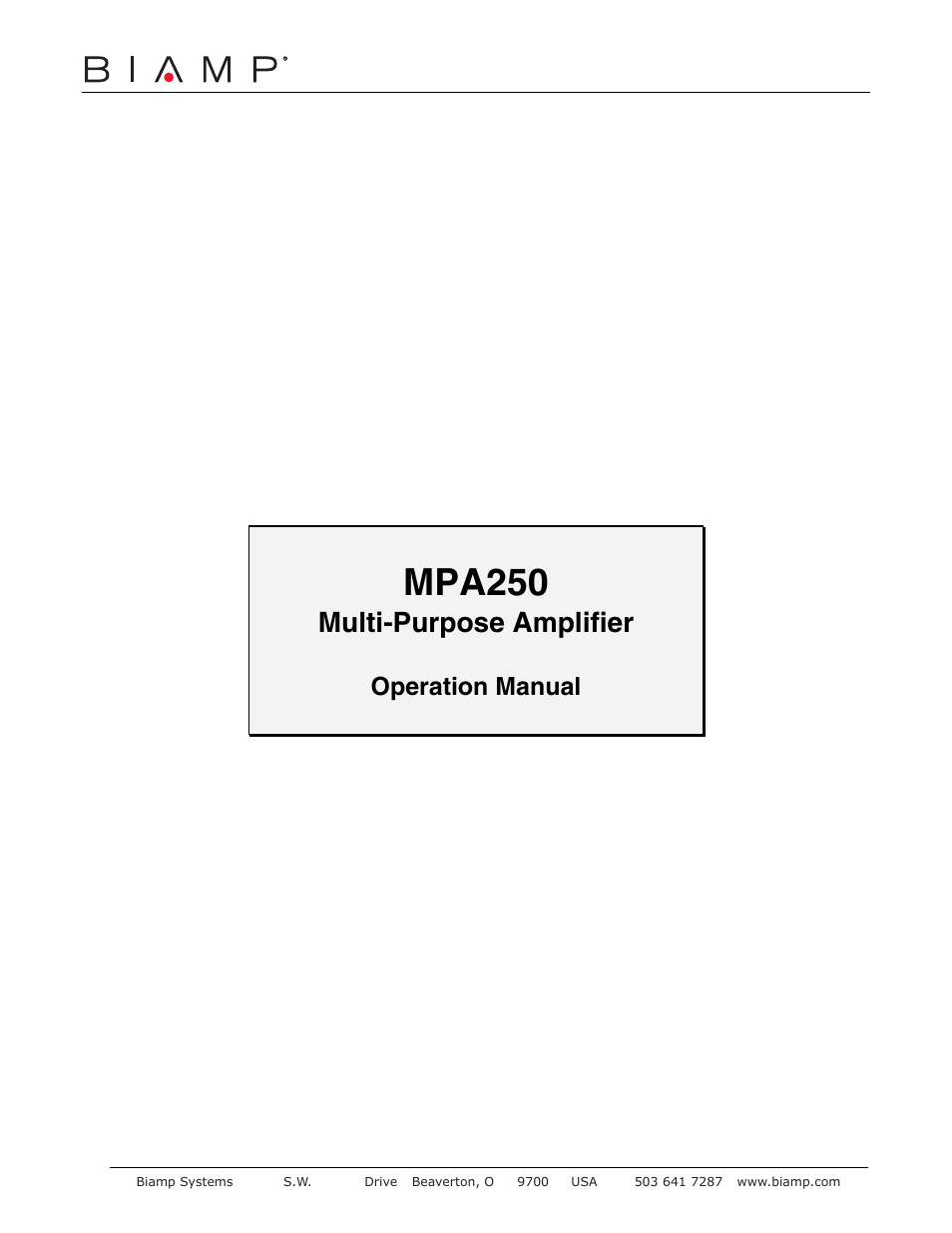 Biamp MPA250 User Manual | 11 pages