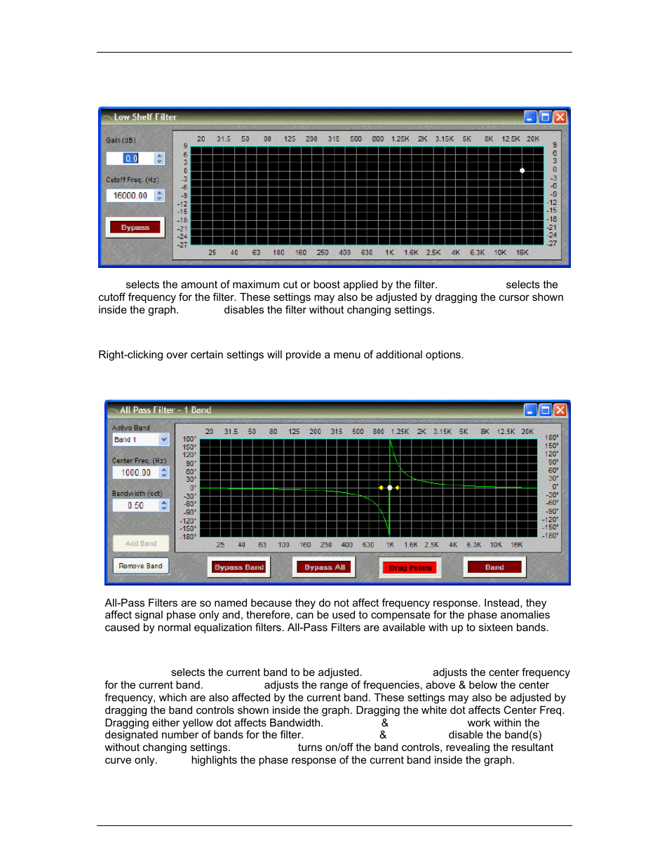 Low shelf filter, All-pass filter, See l | See all-pa | Biamp A4 User Manual | Page 129 / 217