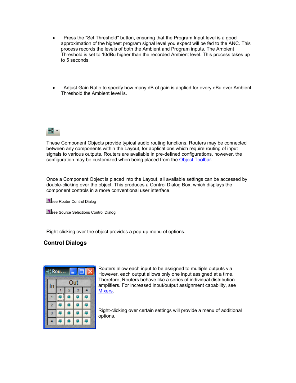 Routers, Control dialogs, Router | Control dialogs router | Biamp A4 User Manual | Page 137 / 217