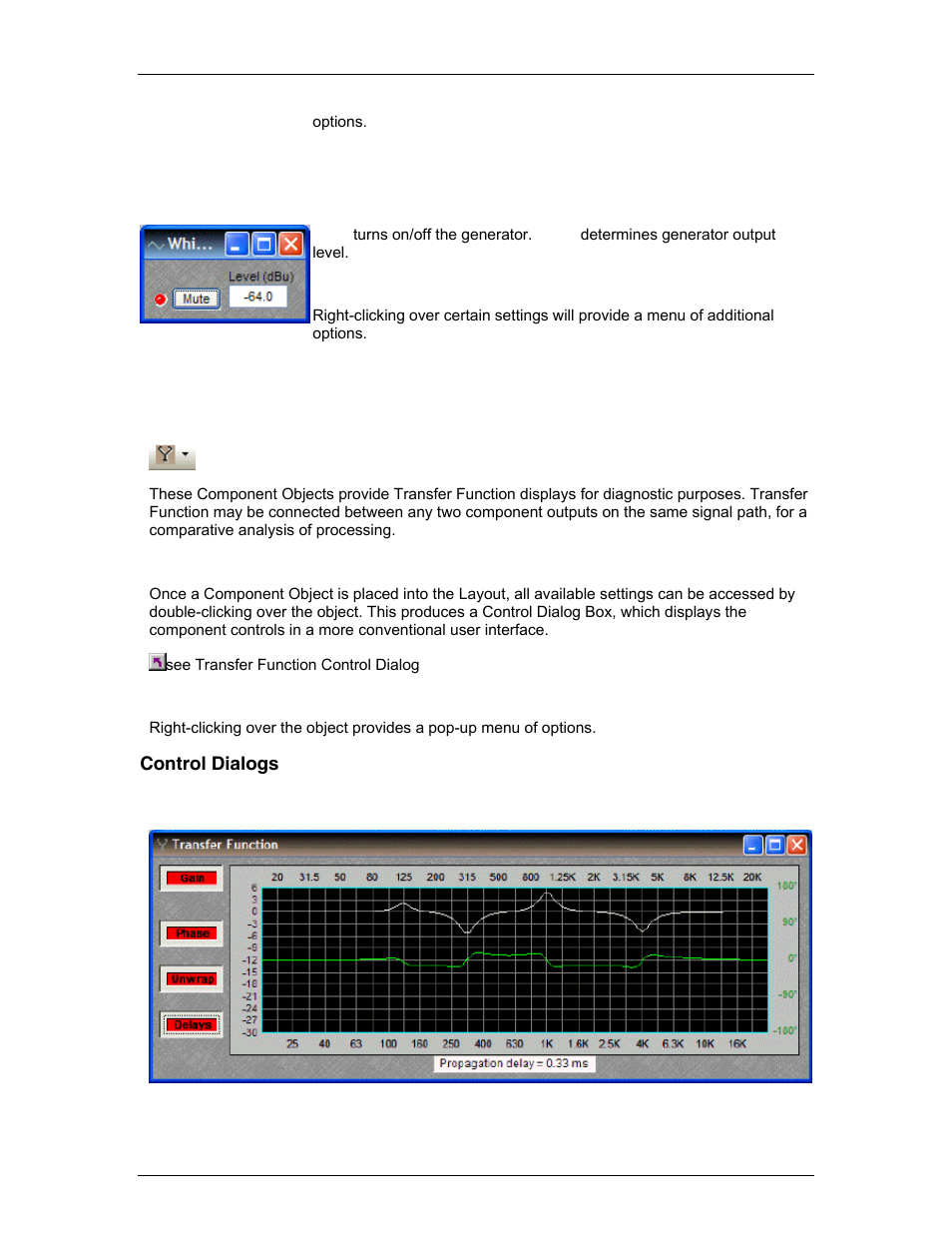 White noise generator, Diagnostics, Control dialogs | Transfer function, As an effective diagno | Biamp A4 User Manual | Page 157 / 217