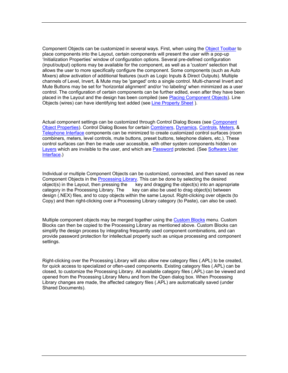 Customizing component objects, Customizing, Component objects | Customizing component, Objects, Es (see | Biamp A4 User Manual | Page 163 / 217