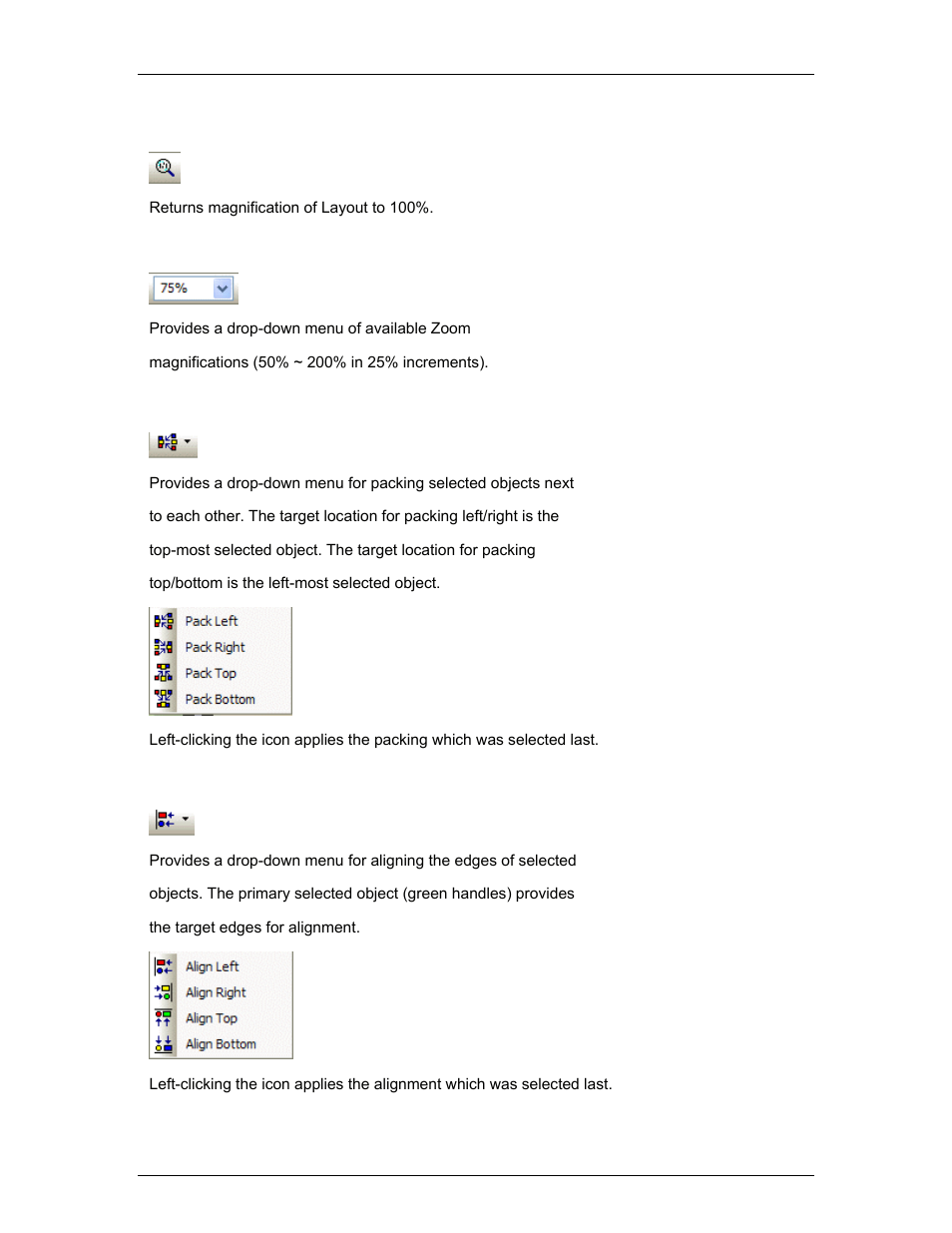 Zoom 1:1, Zoom level, Pack objects | Align edges | Biamp A4 User Manual | Page 51 / 217