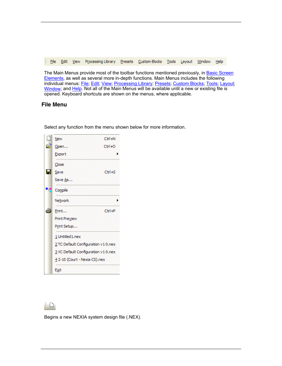 Main menus, File menu, Menu items | Are the | Biamp A4 User Manual | Page 61 / 217