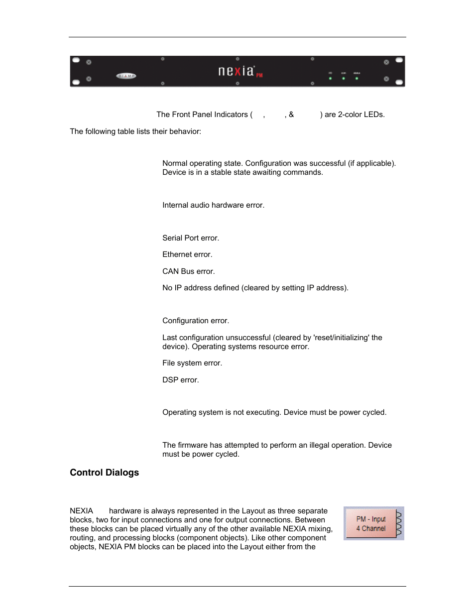 Control dialogs, Pm input 4 channel, Control dialogs pm input 4 channel | Biamp A4 User Manual | Page 92 / 217