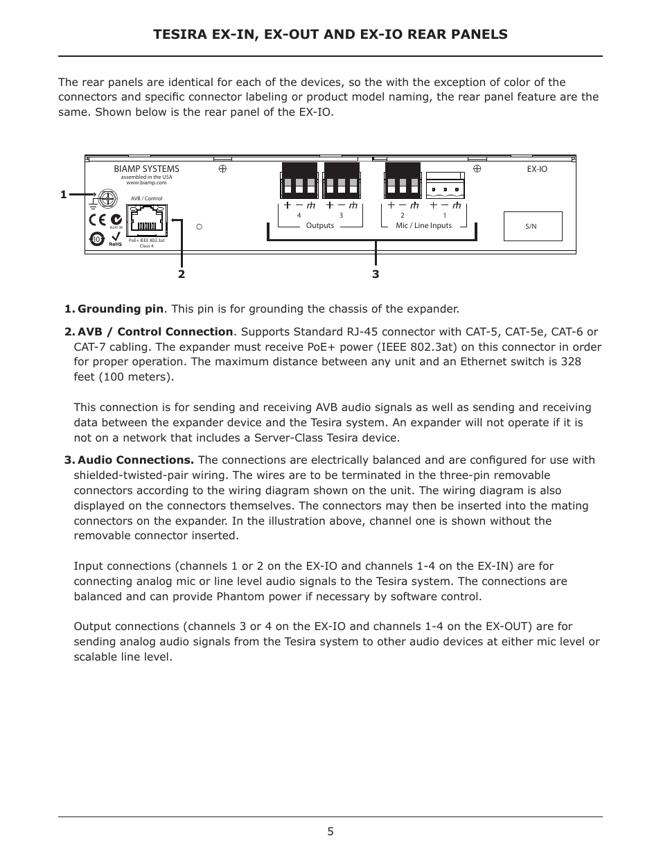 Tesira ex-in, ex-out and ex-io rear panels | Biamp EX-OUT User Manual | Page 5 / 10