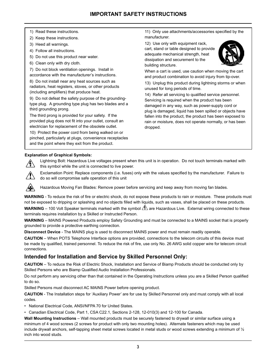 Important safety instructions | Biamp TesiraFORTE User Manual | Page 3 / 35