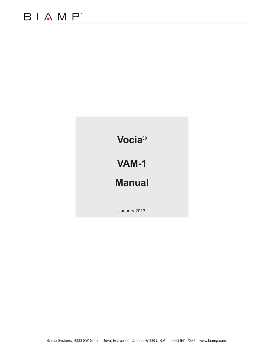 Biamp VAM-1 User Manual | 12 pages