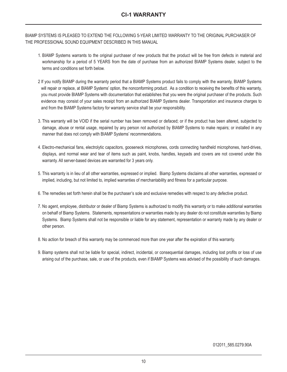 Biamp CI-1 User Manual | Page 10 / 12