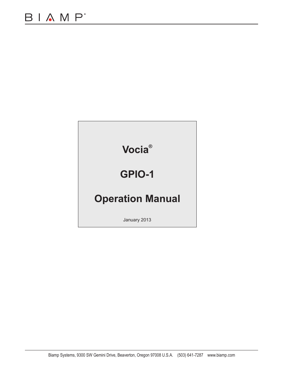 Biamp GPIO-1 User Manual | 16 pages