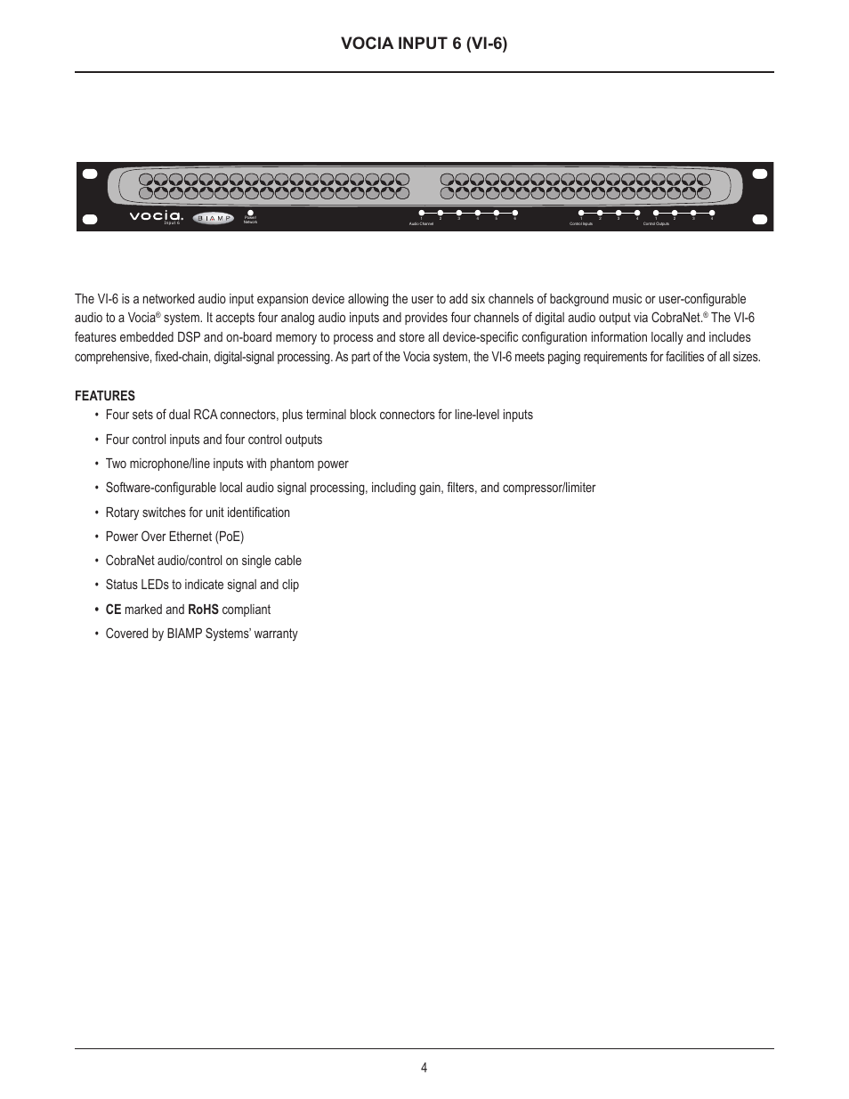 Vocia input 6 (vi-6) | Biamp VI-6 User Manual | Page 4 / 14