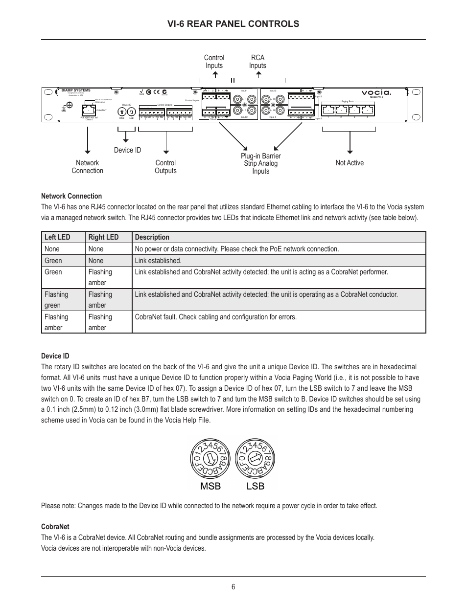 Vi-6 rear panel controls | Biamp VI-6 User Manual | Page 6 / 14