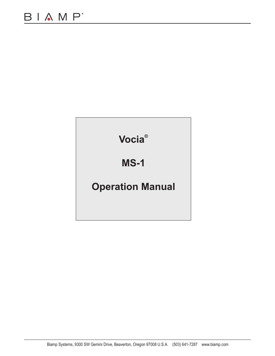 Biamp MS-1 User Manual | 10 pages