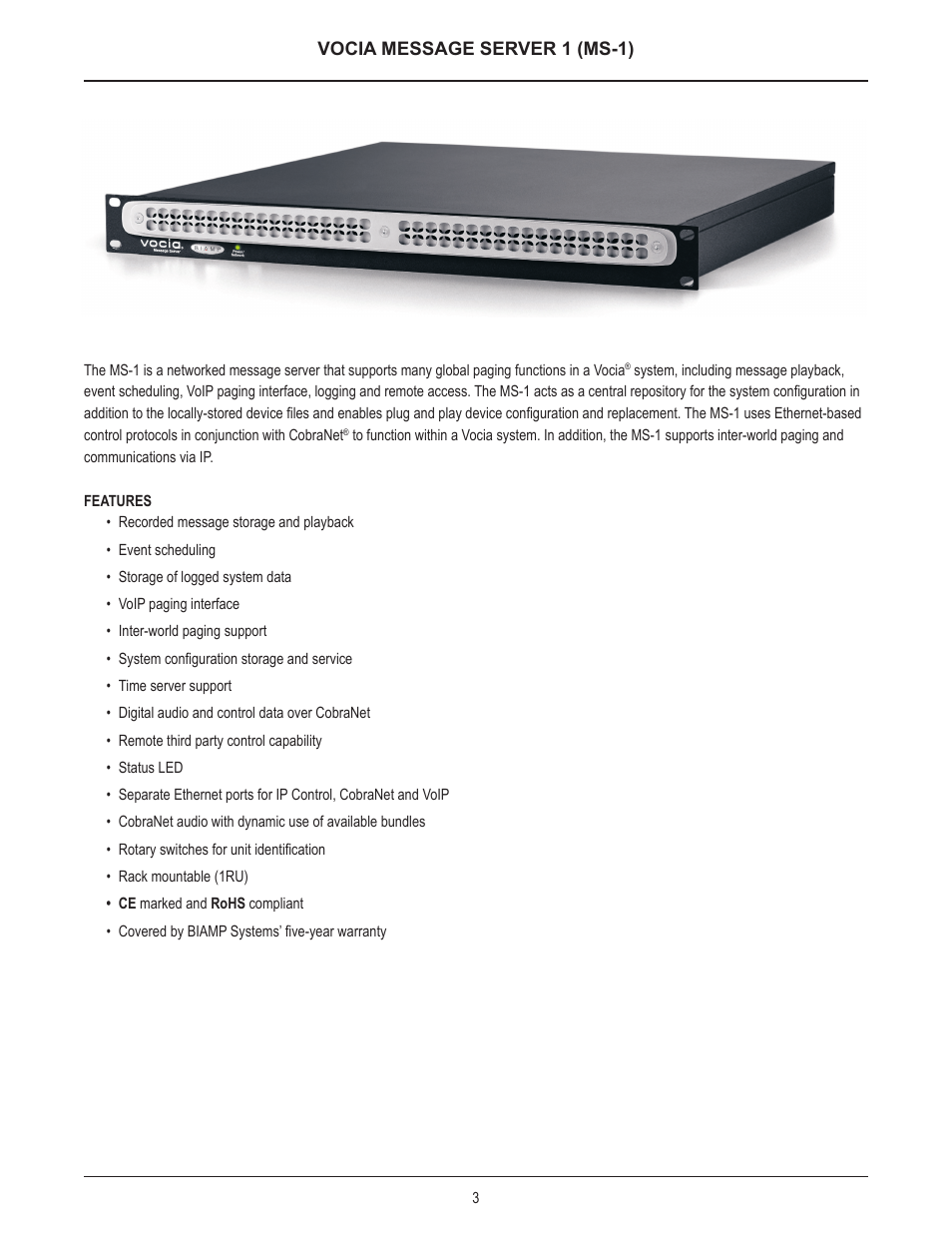 Vocia message server 1 (ms-1) | Biamp MS-1 User Manual | Page 3 / 10