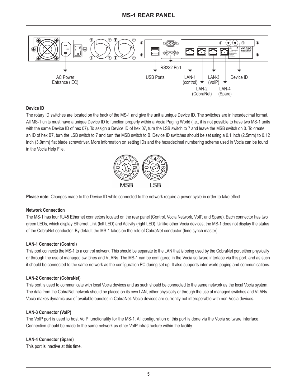 Ms-1 rear panel | Biamp MS-1 User Manual | Page 5 / 10