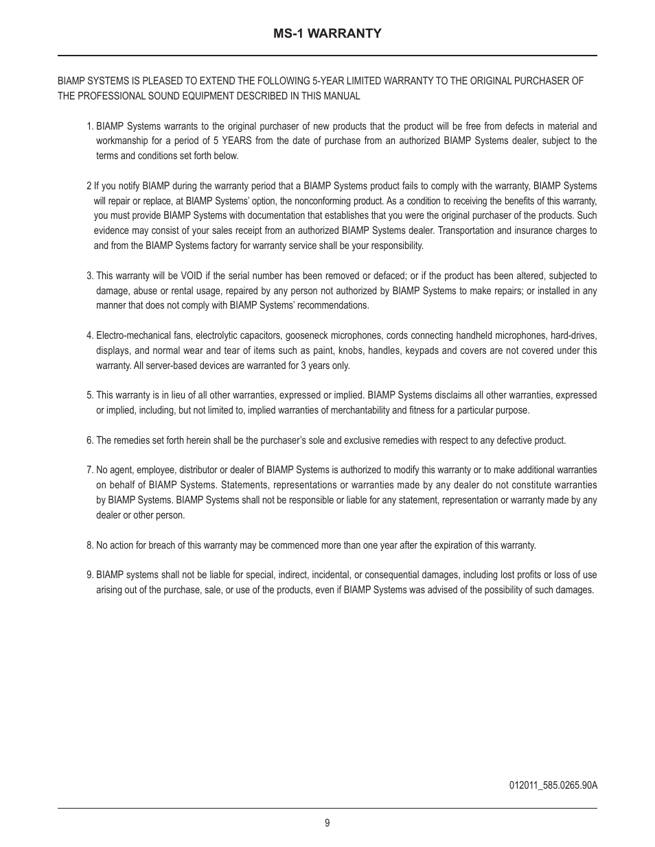 Biamp MS-1 User Manual | Page 9 / 10