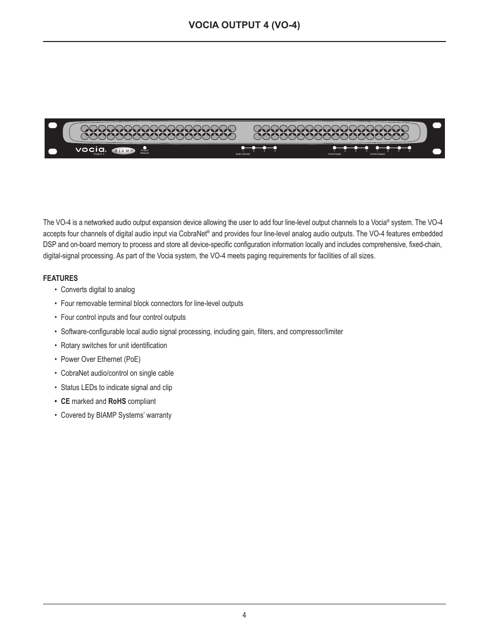 Vocia output 4 (vo-4) | Biamp VO-4 User Manual | Page 4 / 14