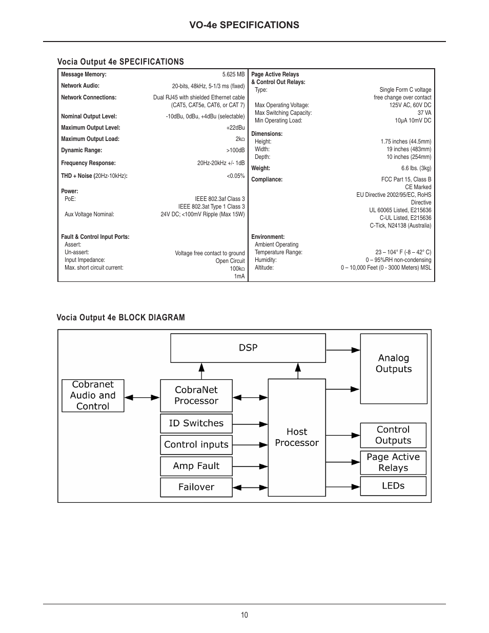 Vo-4e specifications | Biamp VO-4e User Manual | Page 10 / 14