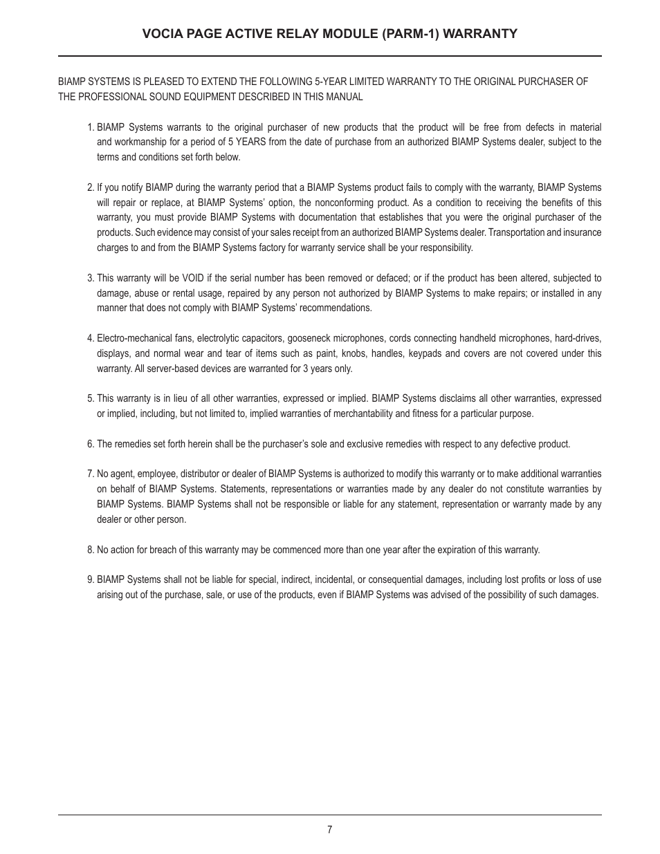 Biamp PARM-1 User Manual | Page 7 / 7
